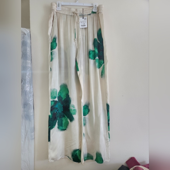 ZARA Co-ord Set Flowy Shirt & pajama Pants ZW Collection Floral Ecru/green Sz XL - Picture 8 of 12
